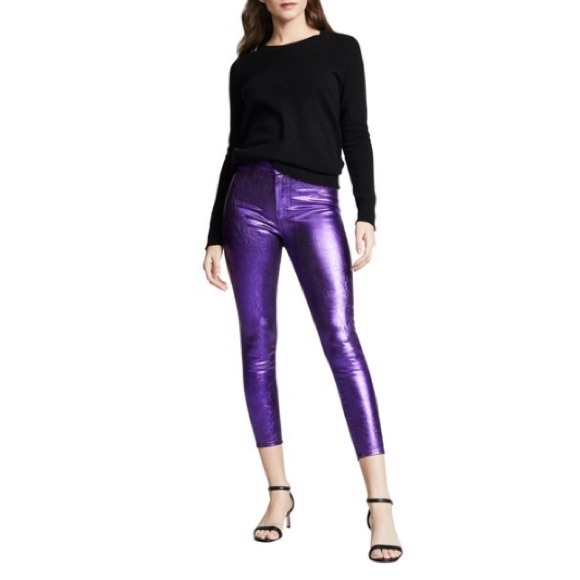 L'AGENCE Coated Foil Metallic Stretch High Rise Skinny Jeans Hot Pink 25 - Picture 15 of 15
